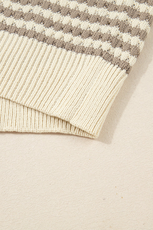 Striped V Neck Drop Shoulder Knit Pullover Sweater