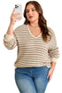 Striped V Neck Drop Shoulder Knit Pullover Sweater