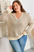 Striped V Neck Drop Shoulder Knit Pullover Sweater