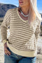 Striped V Neck Drop Shoulder Relaxed Knit Sweater
