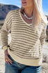 Striped V Neck Drop Shoulder Relaxed Knit Sweater