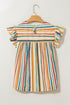 Striped V Neck Flutter Sleeve Babydoll Blouse