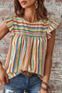 Striped V Neck Flutter Sleeve Babydoll Blouse