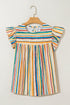 Striped V Neck Flutter Sleeve Babydoll Blouse