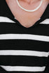 Striped V Neck Hooded Split Cuff Pullover Sweater