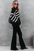 Striped V Neck Hooded Split Cuff Pullover Sweater