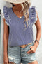 Striped V Neck Lace Contrast Ruffle Trim Tank Top