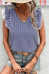 Striped V Neck Lace Contrast Ruffle Trim Tank Top
