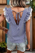 Striped V Neck Lace Contrast Ruffle Trim Tank Top
