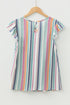 Striped V Neck Lace Insert Flutter Sleeve Blouse