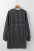 Striped V Neck Long Puff Sleeve Shift Dress