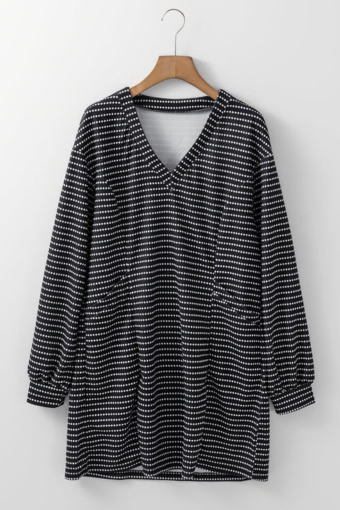 Striped V Neck Long Puff Sleeve Shift Dress