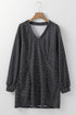 Striped V Neck Long Puff Sleeve Shift Dress