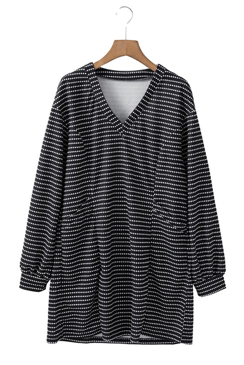 Striped V Neck Long Puff Sleeve Shift Dress