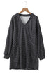 Striped V Neck Long Puff Sleeve Shift Dress