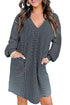 Striped V Neck Long Puff Sleeve Shift Dress