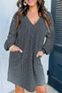 Striped V Neck Long Puff Sleeve Shift Dress