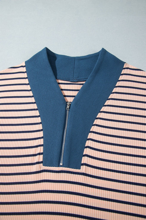 Striped V Neck Long Sleeve Lounge Set