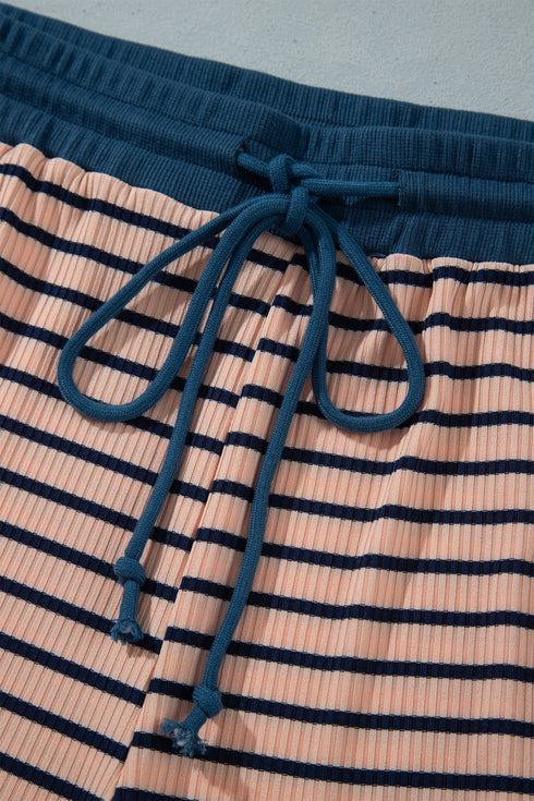 Striped V Neck Long Sleeve Lounge Set