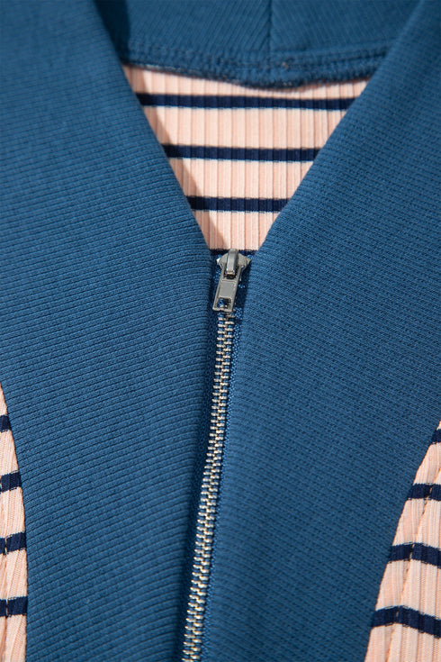Striped V Neck Long Sleeve Lounge Set