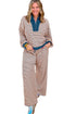 Striped V Neck Long Sleeve Lounge Set
