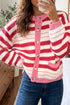 Striped V Neck Long Sleeve Regular Fit Cardigan