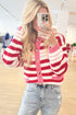 Striped V Neck Long Sleeve Regular Fit Cardigan