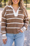 Striped V Neck Long Sleeve Retro Inspired Sweater