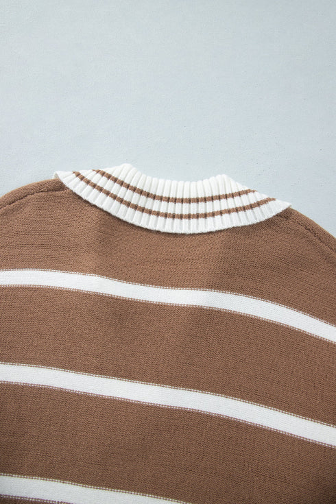 Striped V Neck Long Sleeve Retro Inspired Sweater