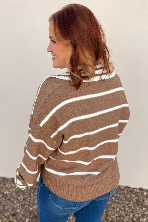 Striped V Neck Long Sleeve Retro Inspired Sweater