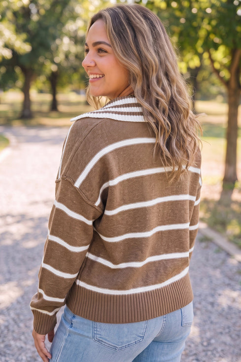 Striped V Neck Long Sleeve Retro Inspired Sweater