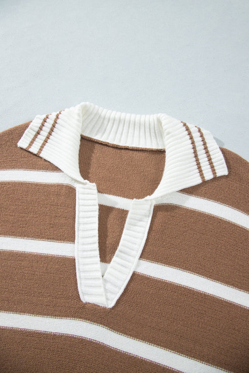 Striped V Neck Long Sleeve Retro Inspired Sweater