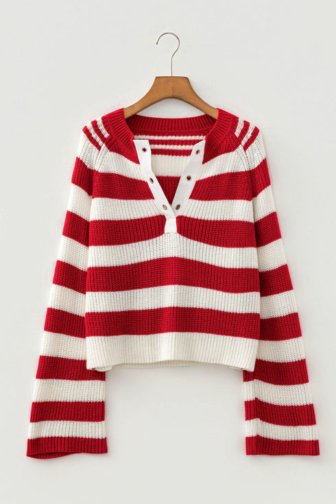 Striped V Neck Long Sleeve Shift Sweater