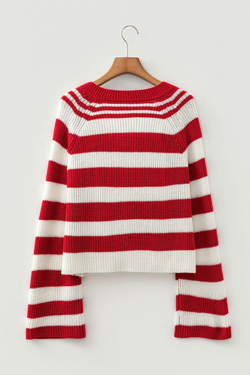 Striped V Neck Long Sleeve Shift Sweater