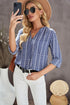 Striped V Neck Pocket Long Sleeve Top