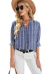 Striped V Neck Pocket Long Sleeve Top