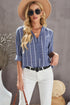 Striped V Neck Pocket Long Sleeve Top