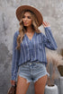 Striped V Neck Pocket Long Sleeve Top