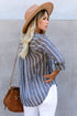 Striped V Neck Pocket Long Sleeve Top