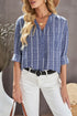 Striped V Neck Pocket Long Sleeve Top