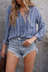 Striped V Neck Pocket Long Sleeve Top