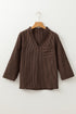 Striped V Neck Roll Tab Sleeve Pocket Shirt