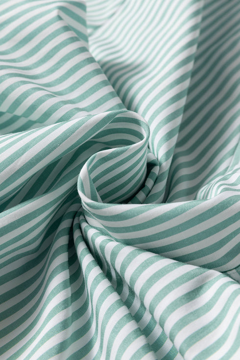 Striped V Neck Roll Tab Sleeve Pocket Shirt