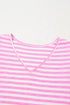 Striped V Neck Ruffle Sleeve Soft Knit Top
