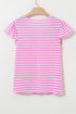 Striped V Neck Ruffle Sleeve Soft Knit Top