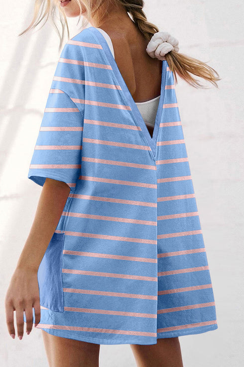 Striped V Neck Short Sleeve Double Wear Loose Romper