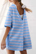 Striped V Neck Short Sleeve Double Wear Loose Romper