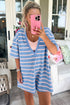 Striped V Neck Short Sleeve Double Wear Loose Romper