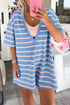 Striped V Neck Short Sleeve Double Wear Loose Romper