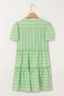 Striped V Neck Short Sleeve Frilled A Line Mini Dress